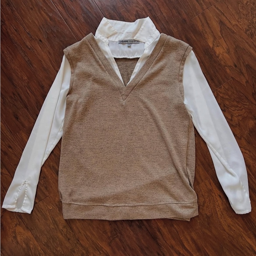 Tan Sweater Vest with White Shirt